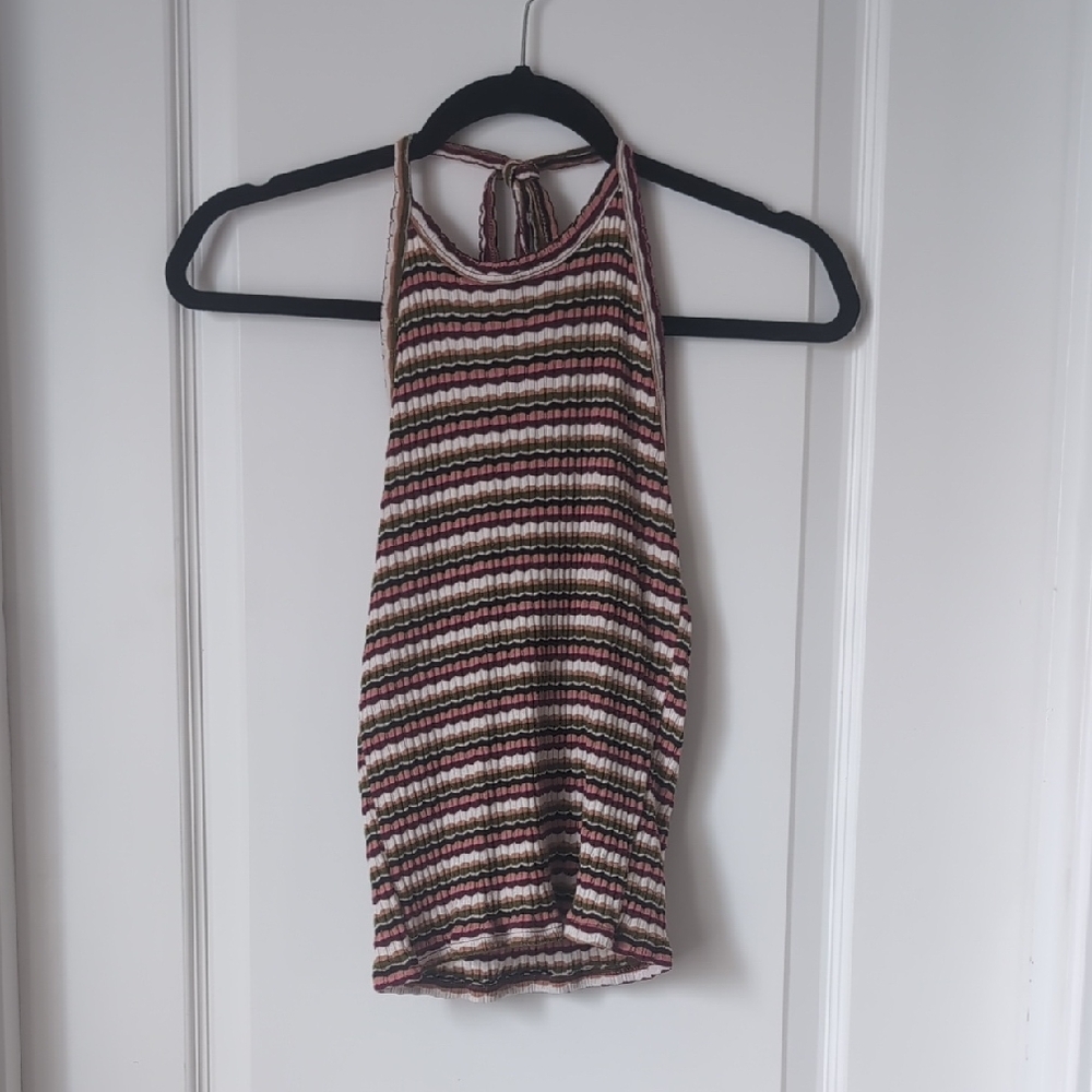 American Eagle Outfitters Striped Halter Cami in Burgundy, Cream, Pink, Black